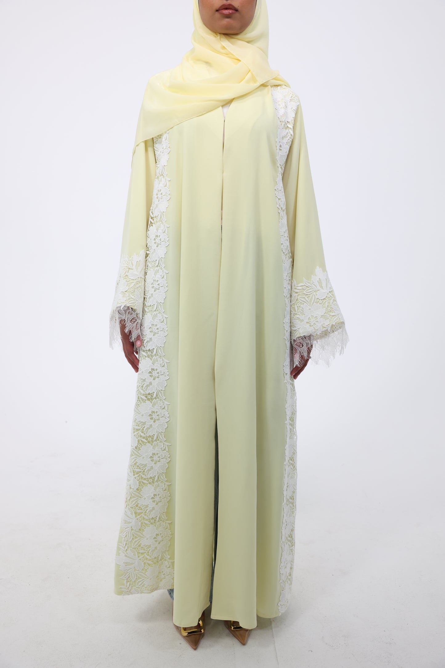Jannah in Butter Yellow with White Lace